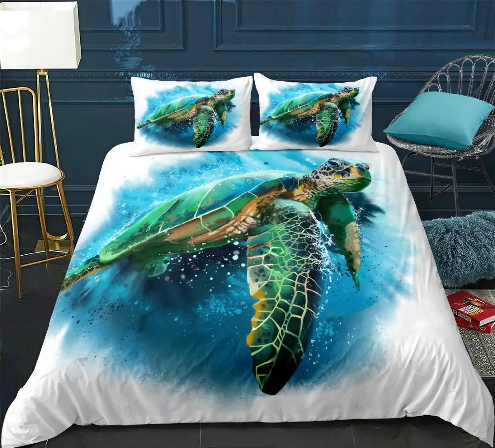 

Голубое постельное белье со зверями морская черепаха девушка пододеяльник набор королева черепаха в океане кровать набор для детей кровать линия король домашний текстиль