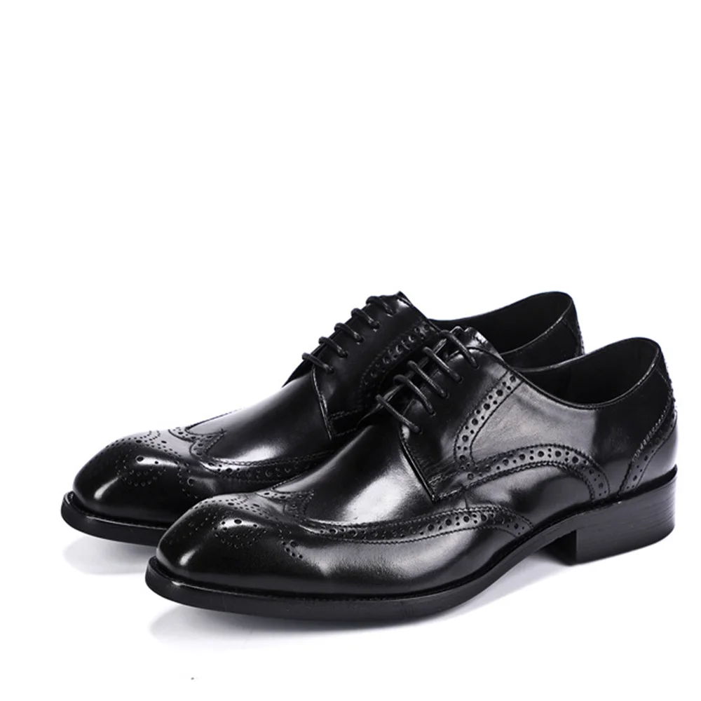 Sipriks Square Plain Toe Genuine Leather Brogues Shoes Men Business Office Wingtip Dress Oxofrds Full Carved Social Shoes 45 46