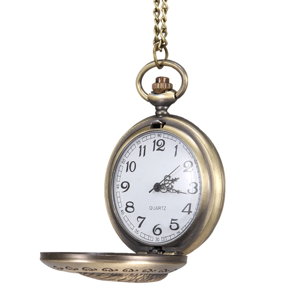 

Men Women Quartz Pocket Watch Hollow Eagle Head Carved Case with Chain LL@17