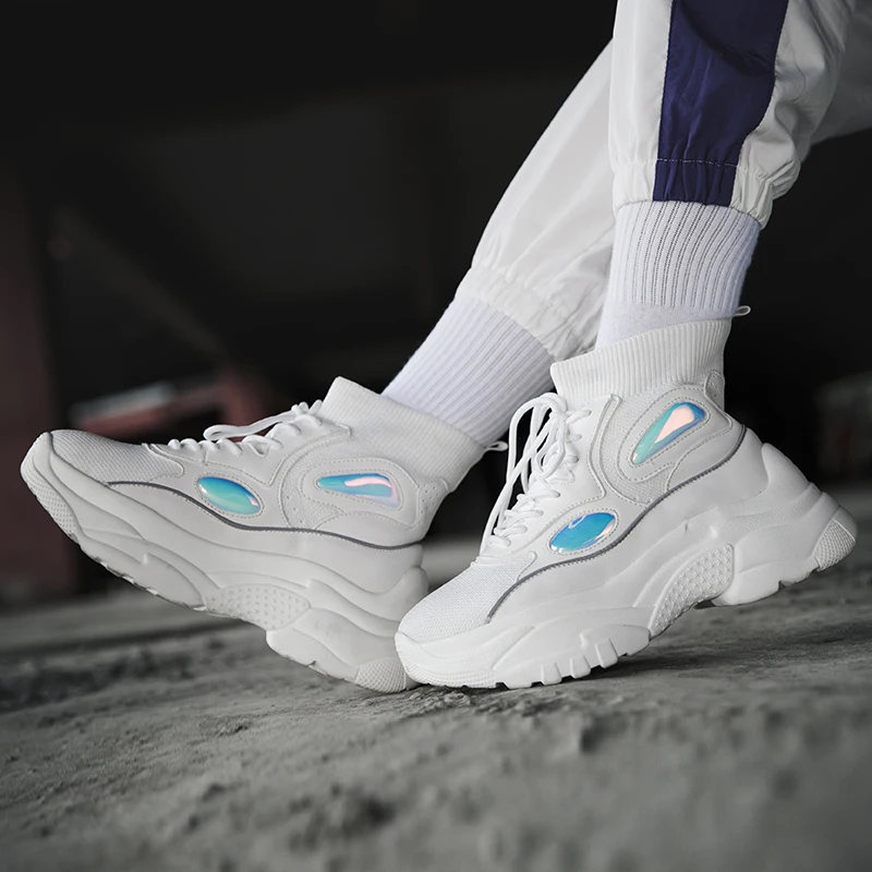 Женские винтажные кроссовки GNOME белые и черные на толстой подошве|Обувь без