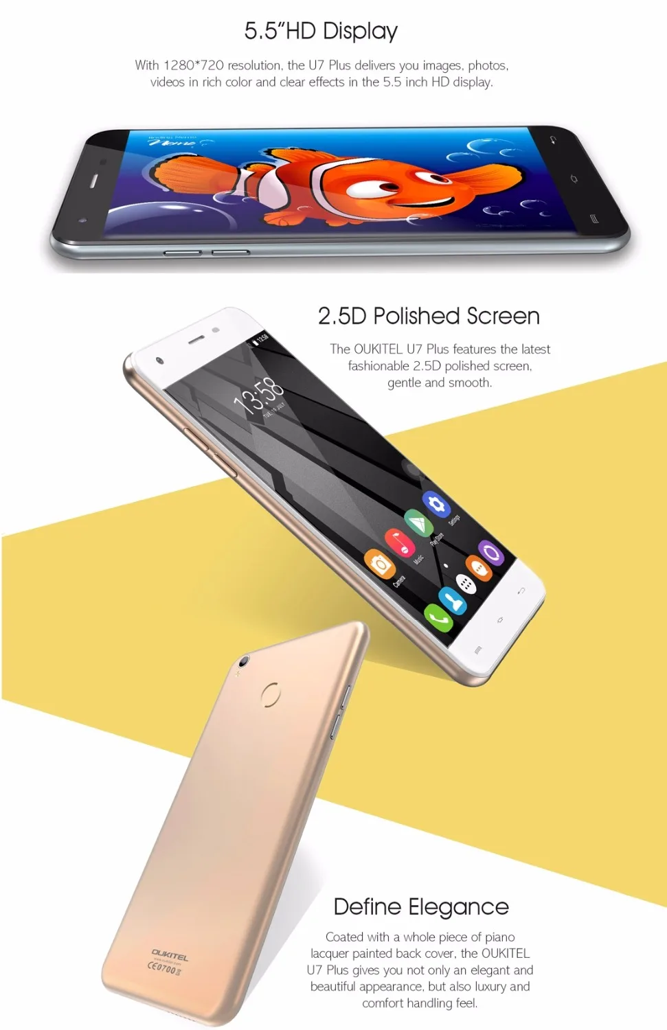 US Version OUKITEL U7 Plus Smartphone 5.5 inch Android 6.0 MTK6737 Quad Core 1.3GHz 2GB RAM 16GB ROM 2500mAh Cheap Phone LTE 4G | Мобильные