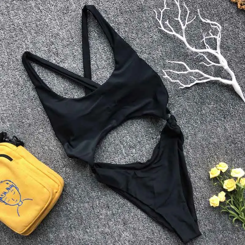 2019 One Piece Swimsuit Women Swimwear Hollow Backless Monokini New Style High Cut Sexy Swimsuits Women's Swimming Suit Strap | Спорт и