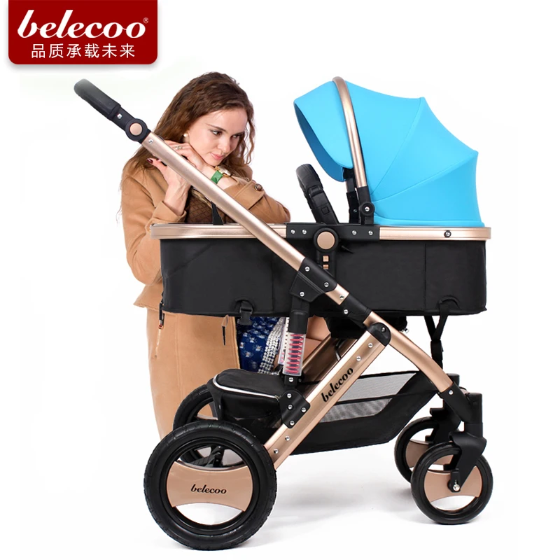 Belecoo bebe/детская коляска с высоким пейзажем, с двумя ручками, Противоударная, брендовая, четыре колеса, складная, детская коляска