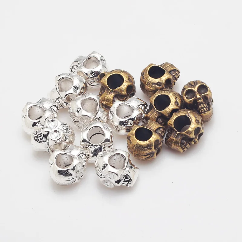 Винтажные металлические двухсторонние бусины в виде черепа подходят для Pandora