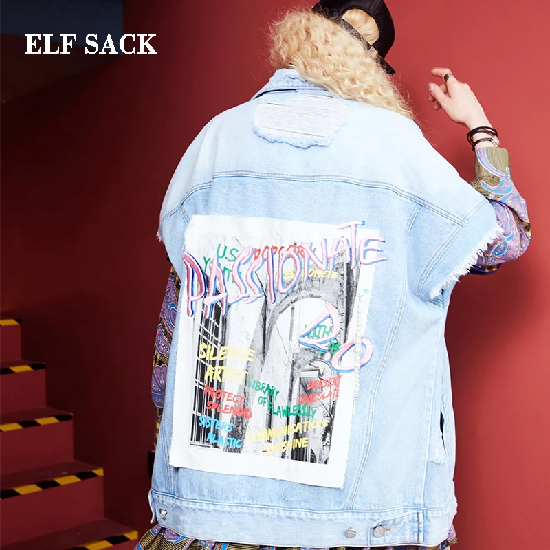 ELFSACK/осеннее Новое Женское пальто из хлопка Повседневная однотонная джинсовая