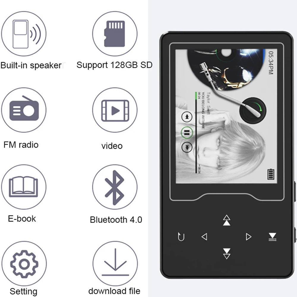 CHENFEC C03 MP3 видео плеер с Bluetooth 4,0 высокий экран 2,4 Full HD видео, fm-радио, встроенный динамик, до 128 гб TF карта