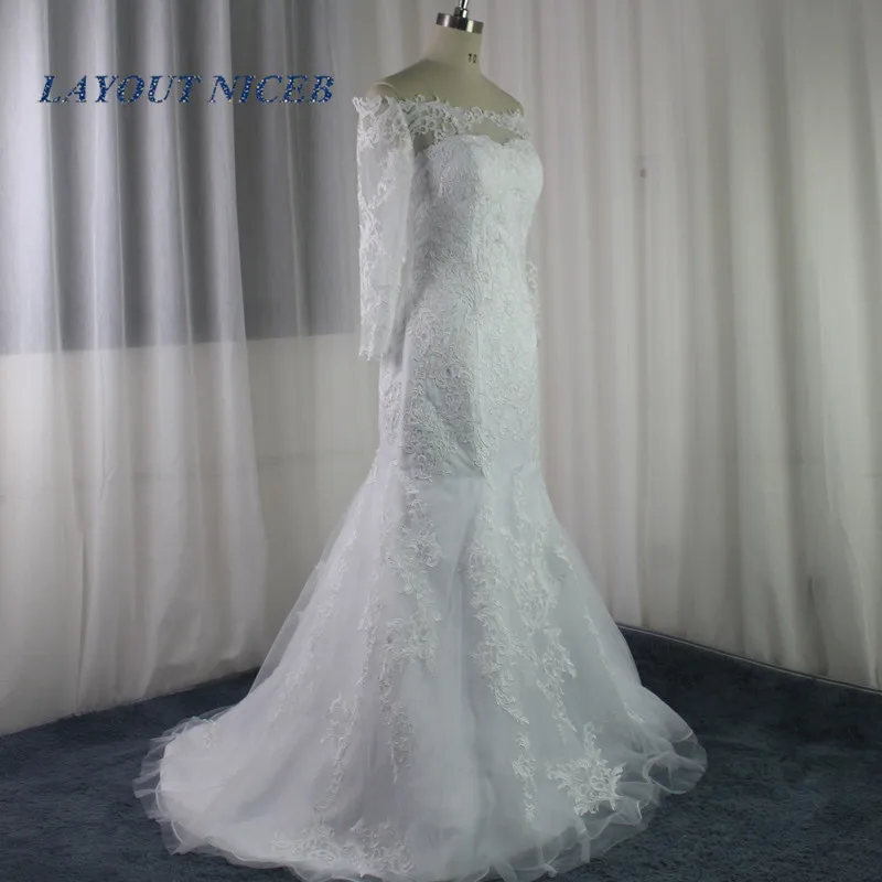 Lux Lace Applique Mermaid Wedding Dress With Detachable skirt vestido de noiva Off The shoulder Saudi Arabia Bridal Gowns | Свадьбы и