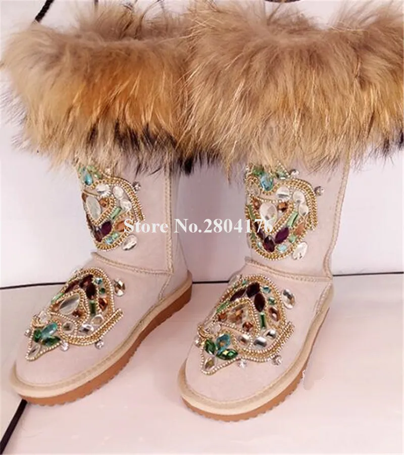 Для женщин Зима Очаровательная Bling горный хрусталь Зимние ботинки на плоской