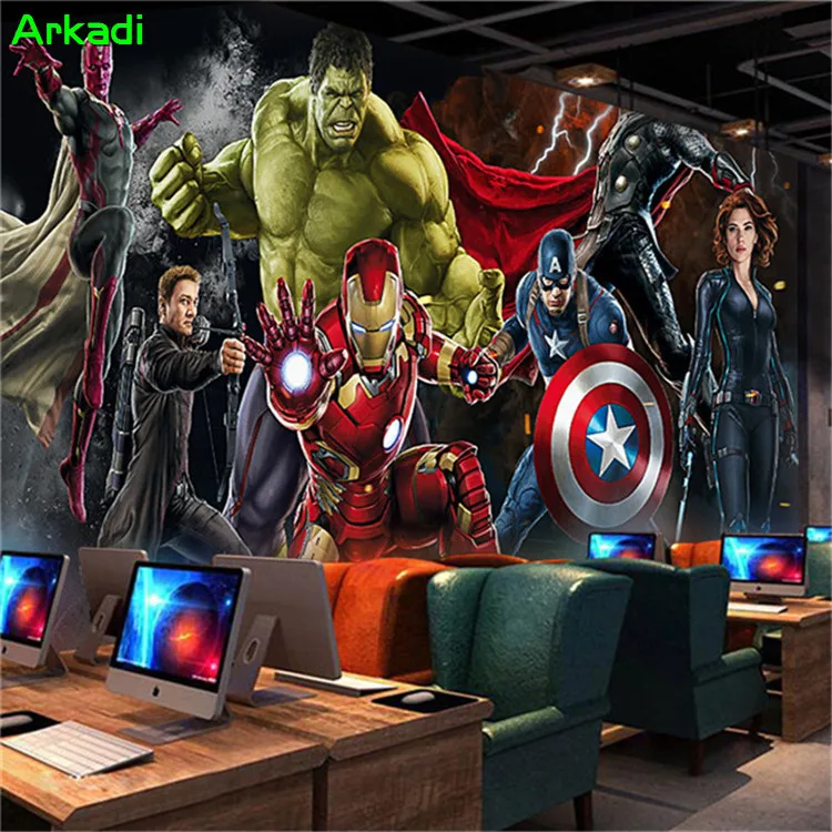 Custom 3D Avengers Photo Wallpaper Hulk Iron Man Captain America Mural Boys Bedroom Any Size | Wallpapers