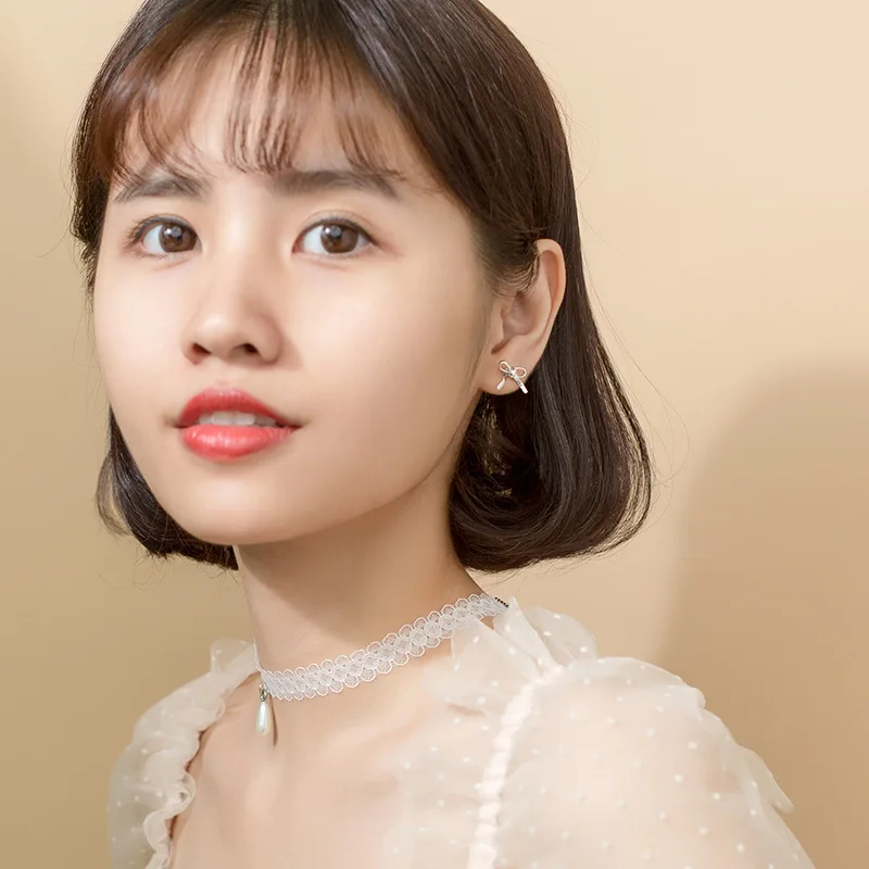 

MloveAcc Bowknot Stud Earrings 925 Sterling Silver Gold Color Vintage Irregular Ear Studs Korean Style Fashion Jewelry