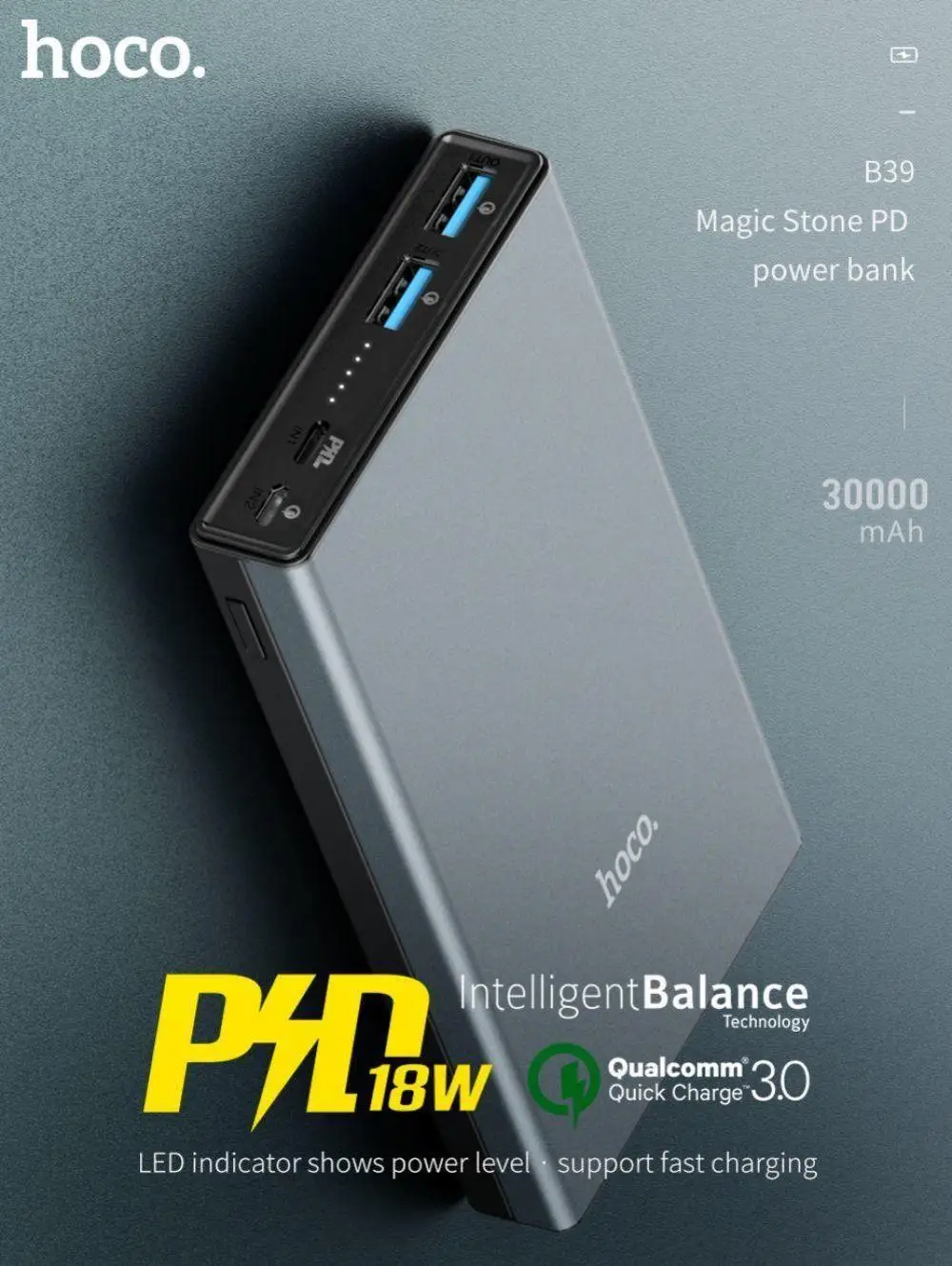 HOCO 30000 мАч Внешний аккумулятор QC3.0 PD Быстрая Зарядка Внешний аккумулятор светодиодный дисплей для Xiaomi Mi iPhone samsung huawei