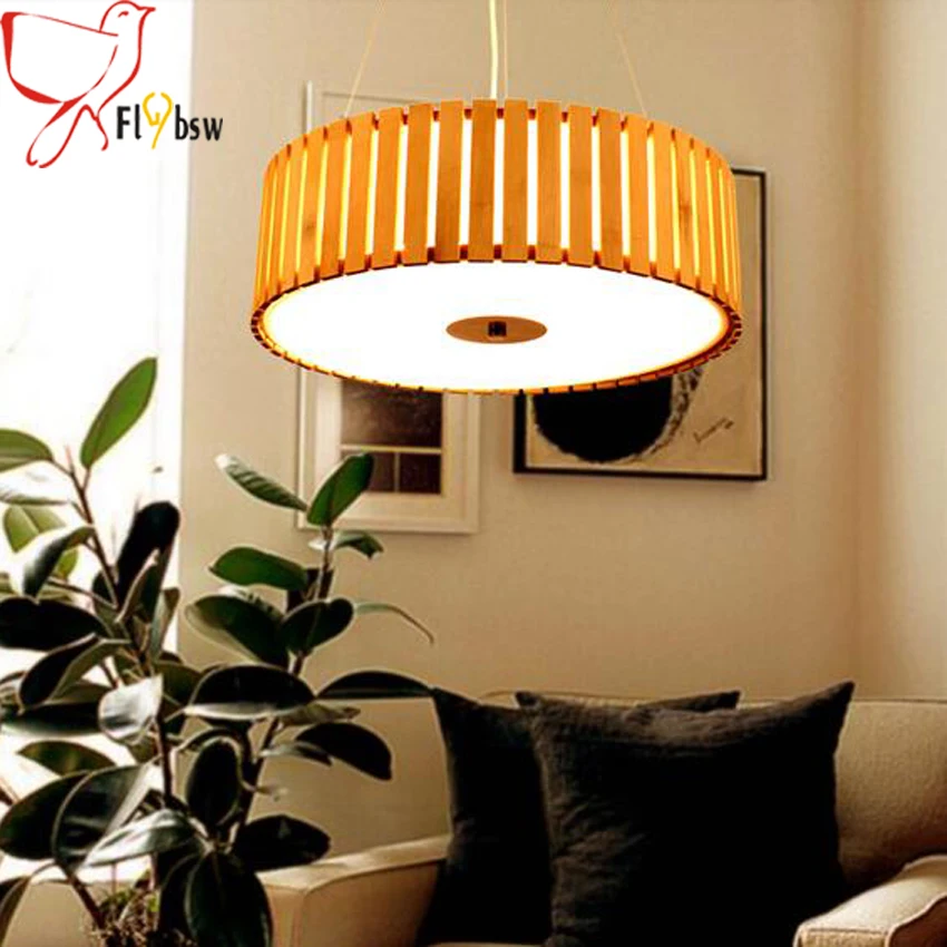Nordic led pendant lights dia 32cm 18w bamboo wood round lampshade modern suspension lamp for bedroom restaurant light fixture | Лампы и