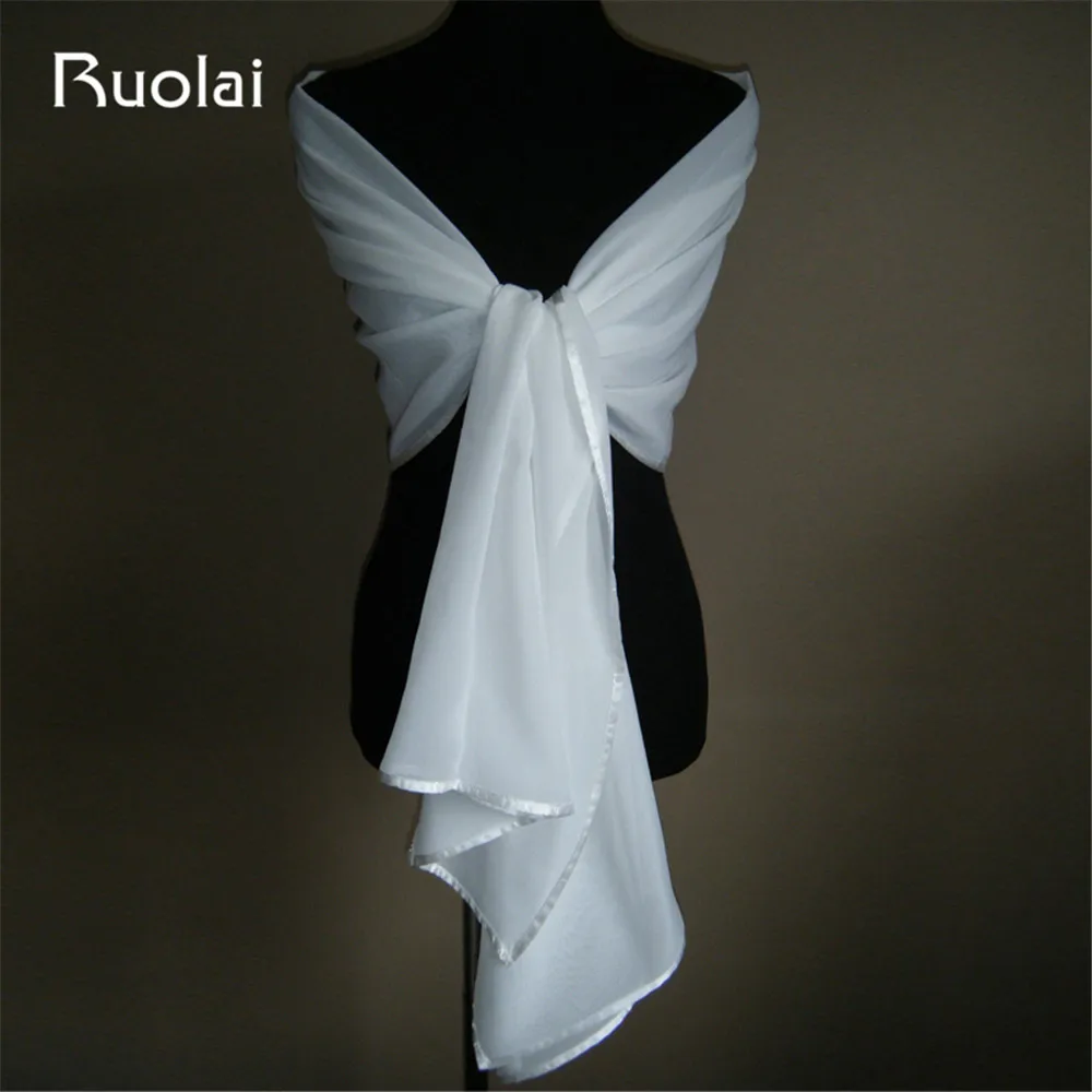 200 см * 75 белая/Слоновая шифоновая Свадебная куртка накидка шаль ленточная