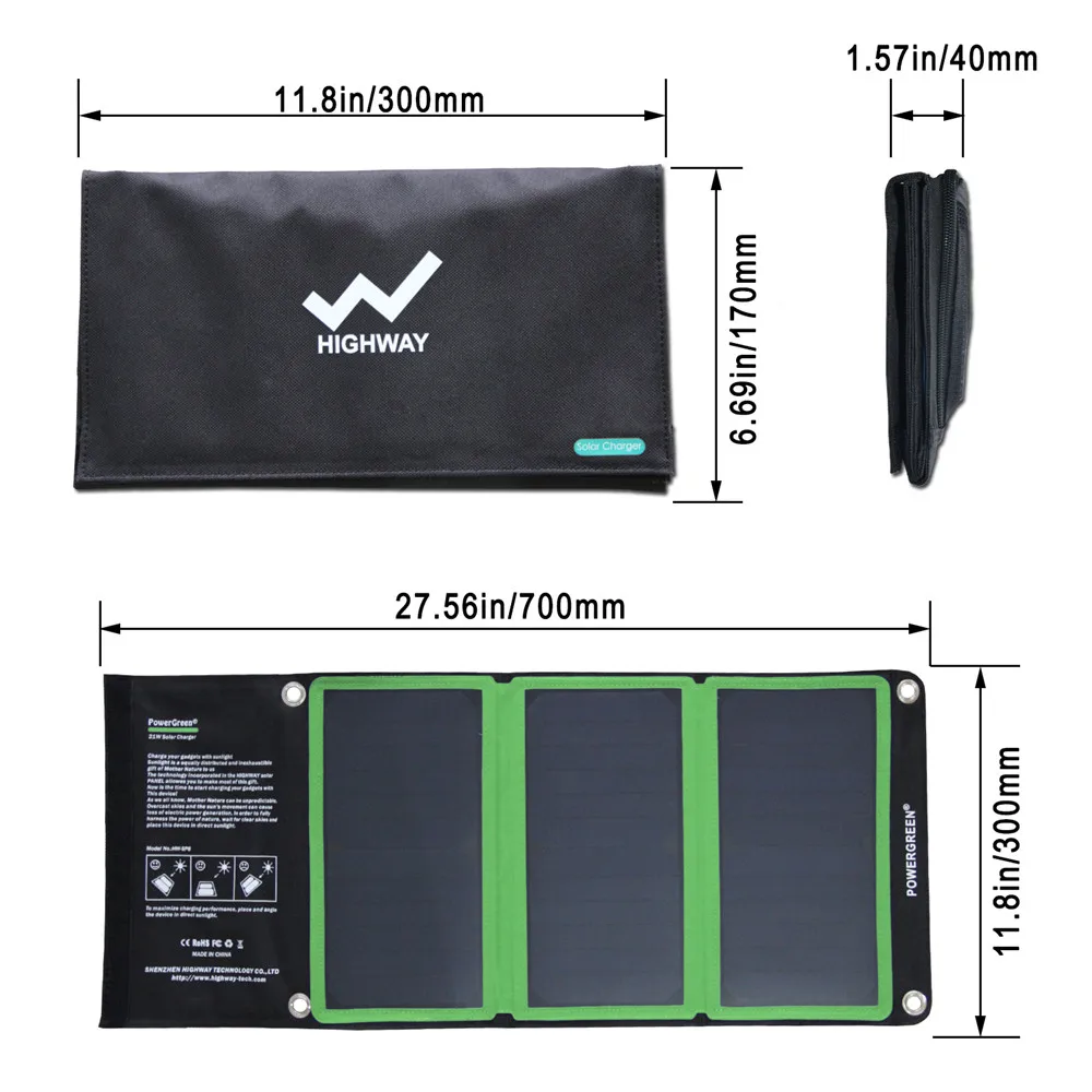 Складное зарядное устройство PowerGreen на солнечной батарее|fast charge|5v 2asolar bag charger |