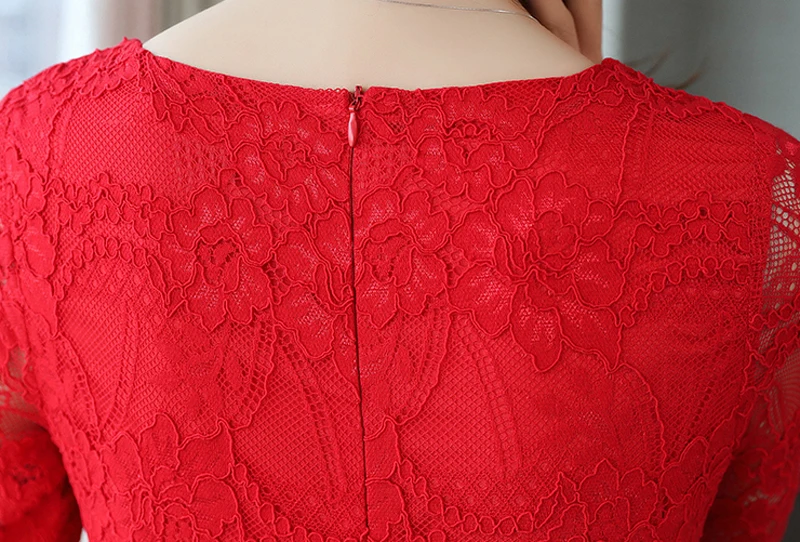 Женское кружевное платье миди с круглым вырезом и длинным рукавом|dress robe|lace dressmidi