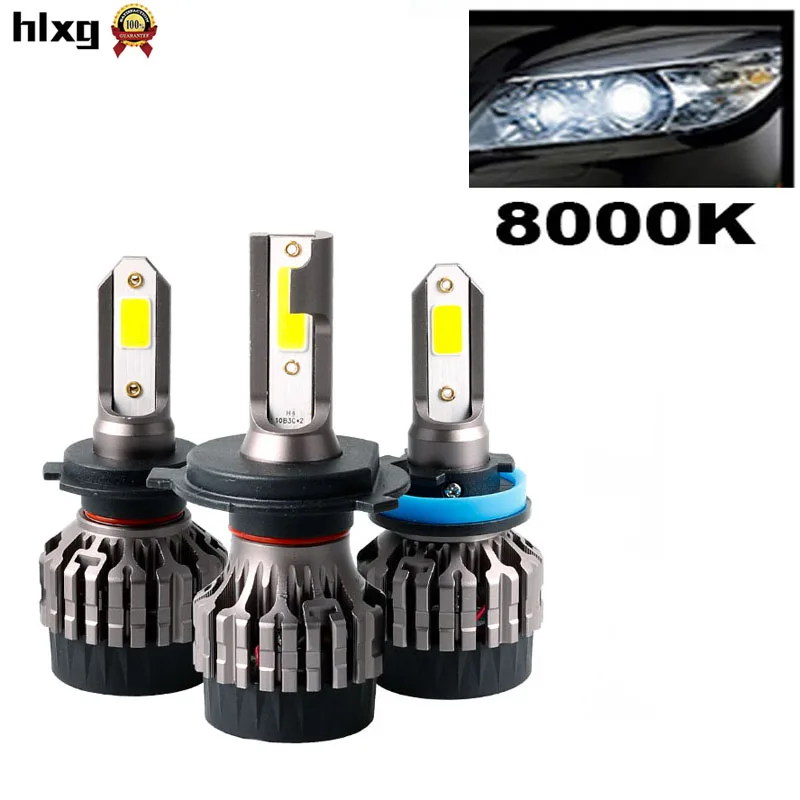 8000 К Белый Синий HLXG 2 шт. мини H4 Led H1 H7 автомобилей головной светильник 50 Вт 8000LM nebbia H8 H9 H11 9005 HB3 9006 HB4 6000K лампы светильник авто аксессуары - Испускаемый цвет: 8000 К Белый Синий