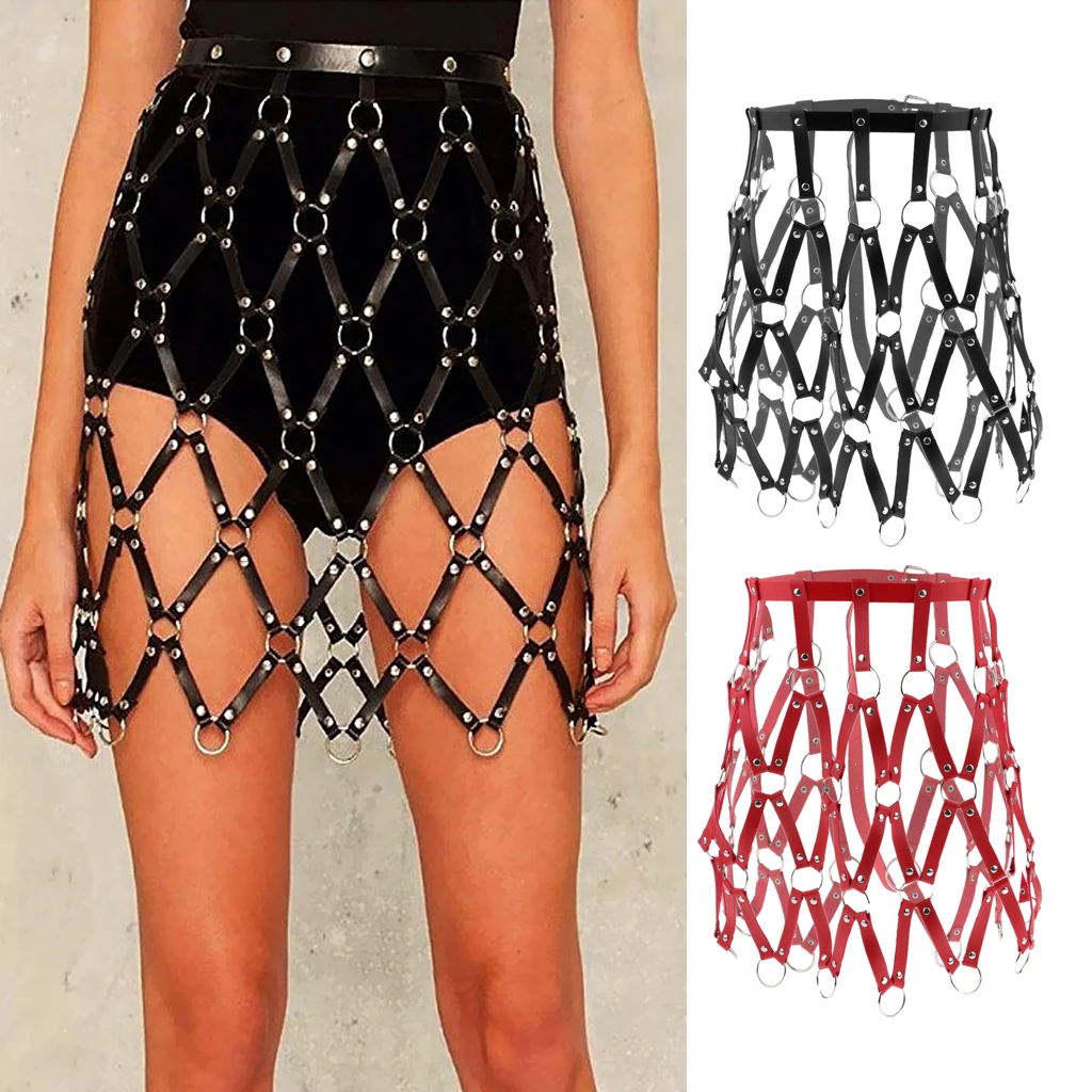 

Women Sexy Punk Leather Body Harness Skirt Adjustable Waist Belt with O Ring
