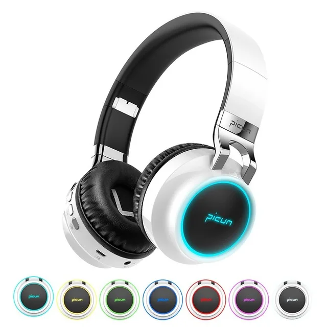 Белый Светящиеся стерео шлем Аудио Bluetooth наушники Беспроводная большая гарнитура спортивные наушники микрофон светодиодный светильник TF FM для ПК телефона - Цвет: Белый