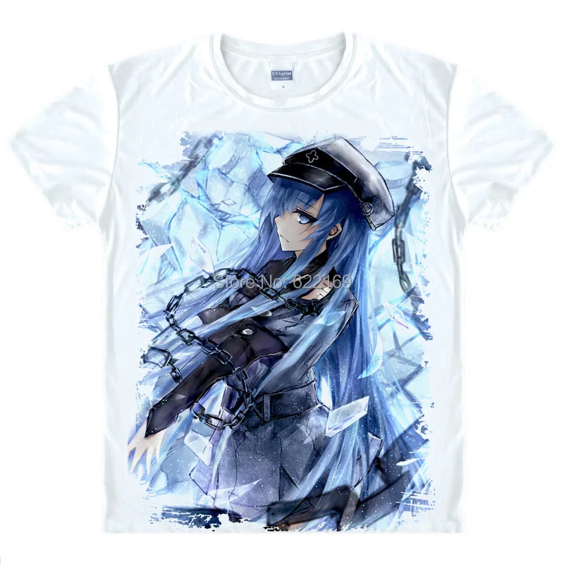 Красными глазами меч анимэ Akame ga Kill Esdeath Для мужчин Уникальный аниме футболка с