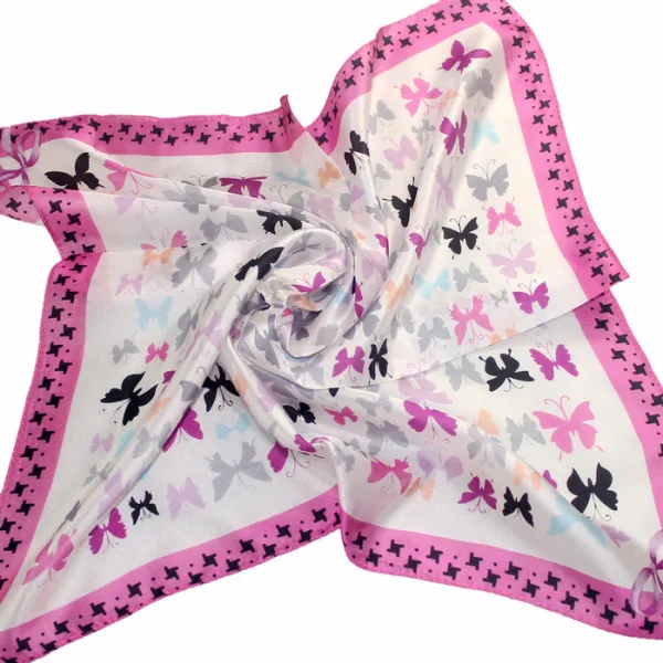 Pink Butterfly2 Натуральный Шелковый женский шарф OL с принтом 53x53 см квадратный платок бренд лето стюардесса стиль распродажа - Цвет: Pink Butterfly2