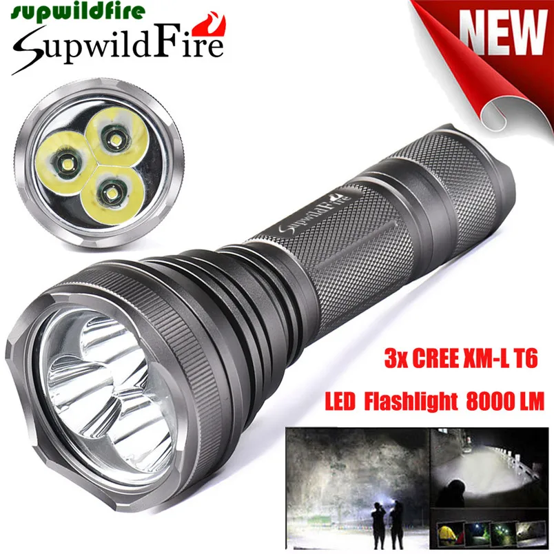 Горячо! SupwildFire 8000Lm 3 x XM L T6 светодиодный 5 Режим 18650 фонарик факел свет лампы