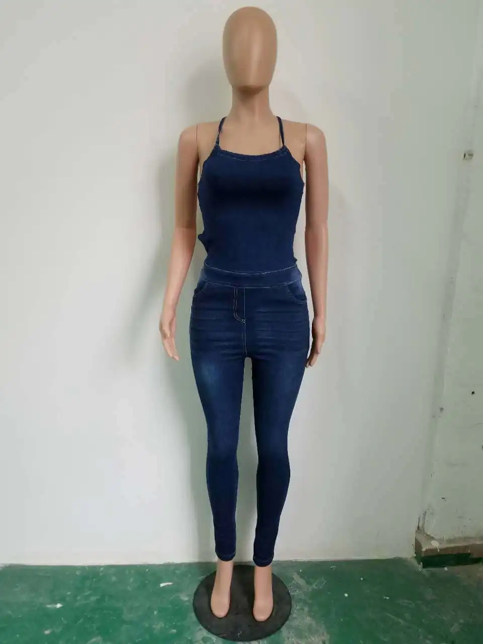 Сексуальное Нижнее Женское платье без рукавов из джинсовой ткани с низким