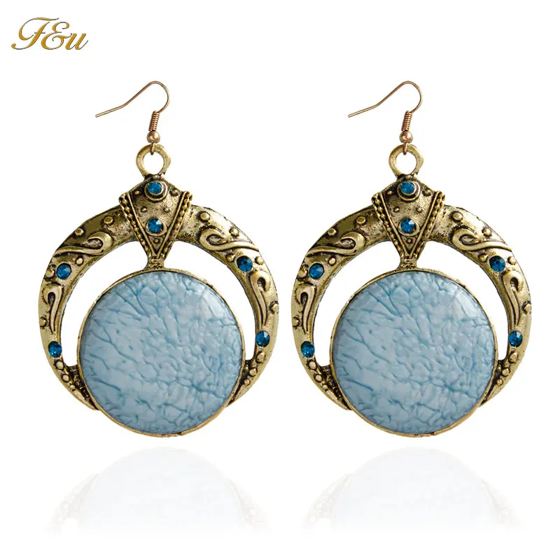 F & U богемные серьги винтажные античные золотистого цвета висячие малахитовые