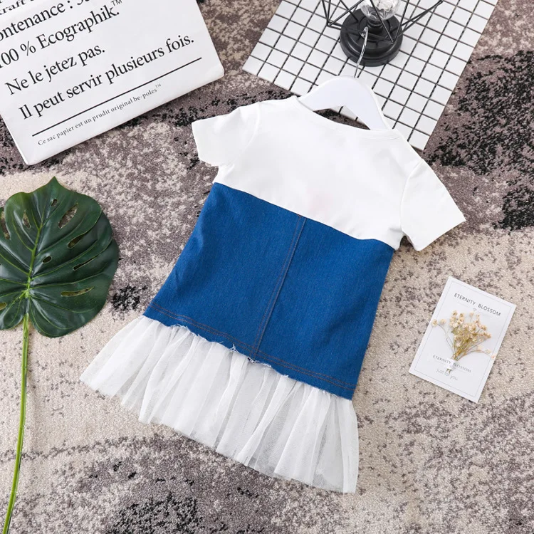 Girls summer 2018 new net yarn stitching girls cotton denim dress girl princess | Детская одежда и обувь