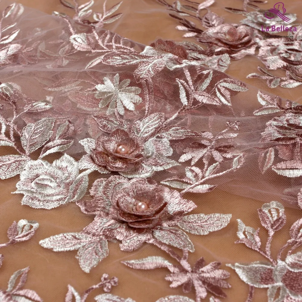 La Belleza новая кружевная ткань, винный, синий, розовый 3D Цветы Кружевная Ткань вечернее платье кружевная ткань 1 ярд