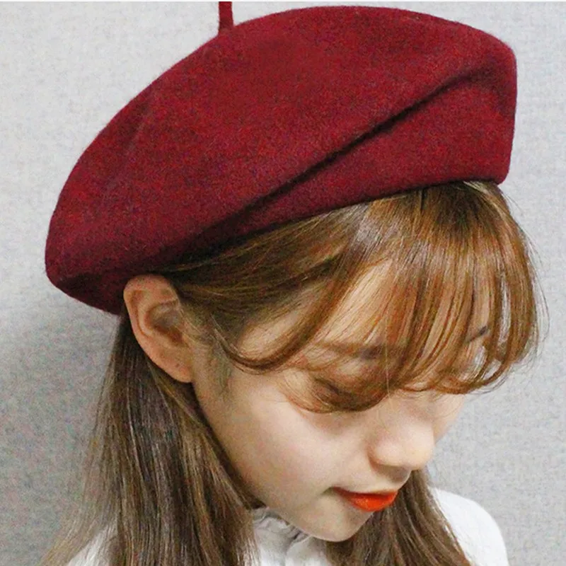 

Autumn Winter Korea Version Women Painter Artist Cap Solid Vintage British Hat Popular Thicken Wool Woolen Cap Lady Berets