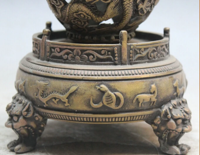 SCY 7&quot Chinese Bronze Dragon Play Bead Animal Lion Head Beast Rotate FengShui Ball S0706 | Statues &amp Sculptures