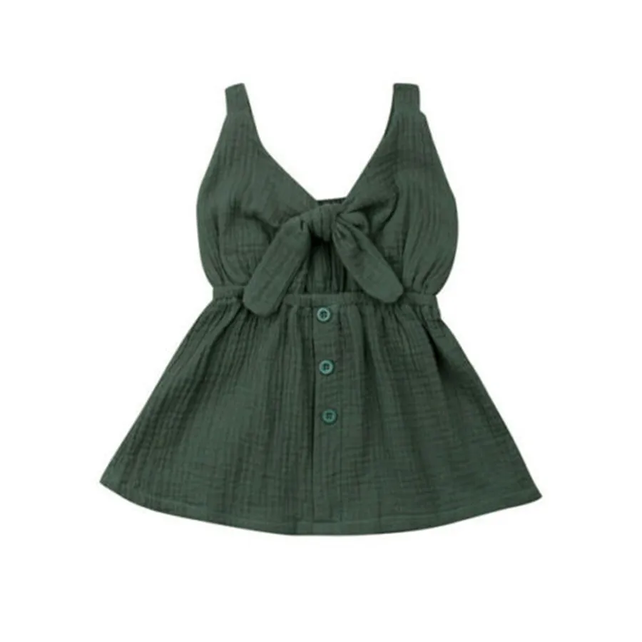 2019 Toddler Baby Girls Clothes Dress Ruffle Solid Linen Elegant Princess Party Sundress Sunsuit Cotton Outfits | Детская одежда и