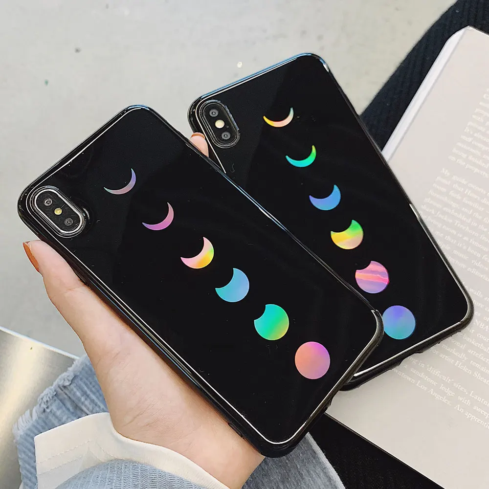 KISSCASE Laser Moon Eclipse чехол для iPhone XR XS Max X 7 8 закаленное стекло задняя крышка 6 6S Plus