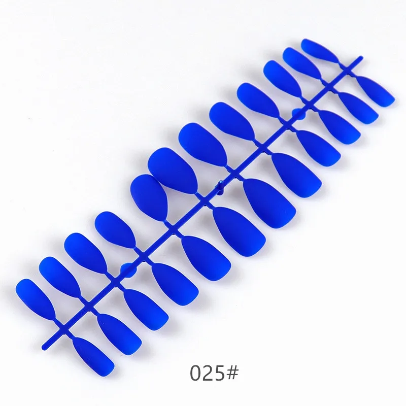 025 Blue Matte Artificial Nails Full Cover Fake Nails 24Pcs Candy Nail For Extension Manicure Art Acrylic Stiletto Nail Tip Beauty - Цвет: 025
