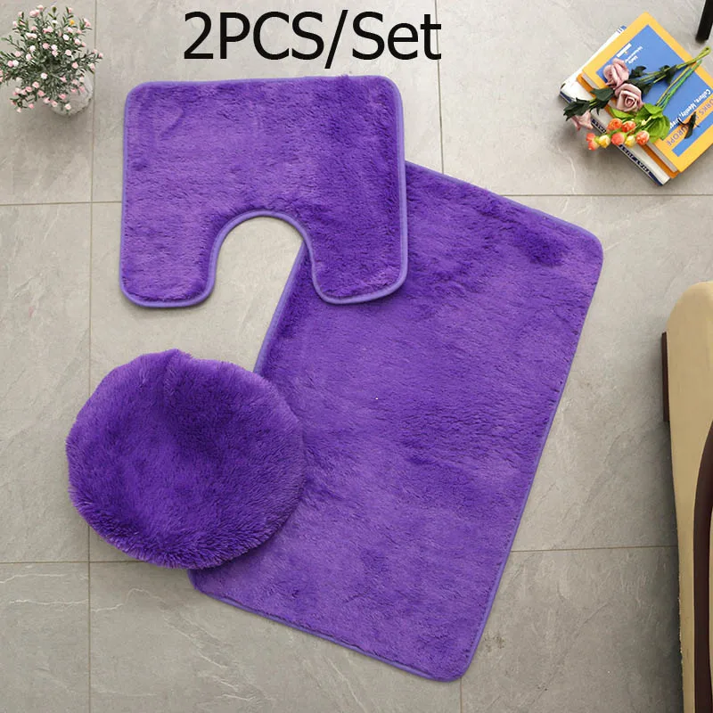 3pcs Purple Лохматый Противоскользящий туалетный набор ковриков для ванной коралловый флис абсорбирующий коврик для ванной комнаты стойка для тряпок крышка для унитаза tapis salle de bain - Цвет: 3pcs Purple