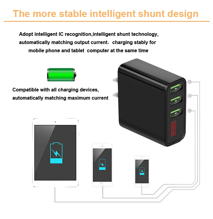 XHDATA XHD3.0 3-USB интерфейсы выход дизайн мобильного телефона адаптер 5V быстрая интеллектуальная зарядка(американский стандарт