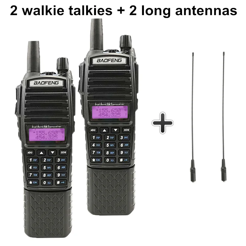 Add 2 long antennas 2 шт Baofeng UV-82 Plus Walkie Talkie 3800 мАч длинный режим ожидания двойной PTT двухдиапазонный двухсторонний радио UV82 Walky Talky трансивер UV 82 - Цвет: Add 2 long antennas