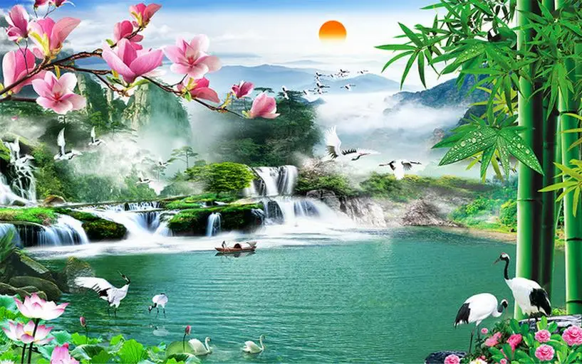 Китайские обои 3d водопад пейзаж для стен красивая мода Обои Домашний Декор|landscape