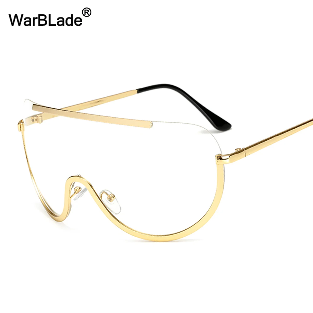 

Oversized Shield Sunglasses Big Frame Alloy One Piece Sexy Cool Sun Glasses Women Gold Clear Eyewear Gradient Shades WarBLade