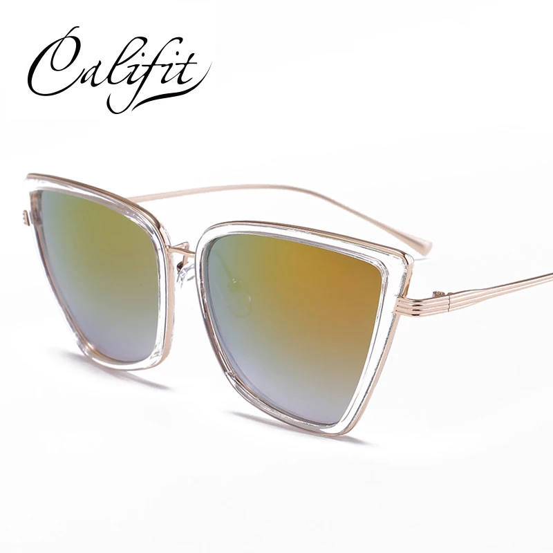 CALIFIT винтажные стеклянные новые элегантные солнцезащитные очки «кошачий глаз» для женщин, черная оправа, солнцезащитные очки, женские градиентные линзы - Цвет линз: 004