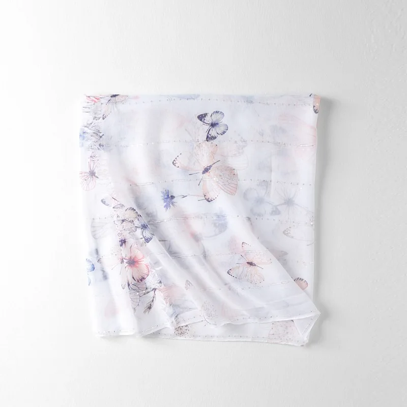 Женский шарф с бабочкой модный вискозный блестками и принтом бахромой шали