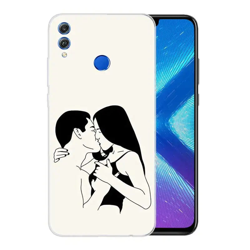 Sketch Couple Frosted Fundas Soft TPU Print Case For Huawei Honor V20 8X 7 8 9 10 lite 7X 8A V9 Play Cover |