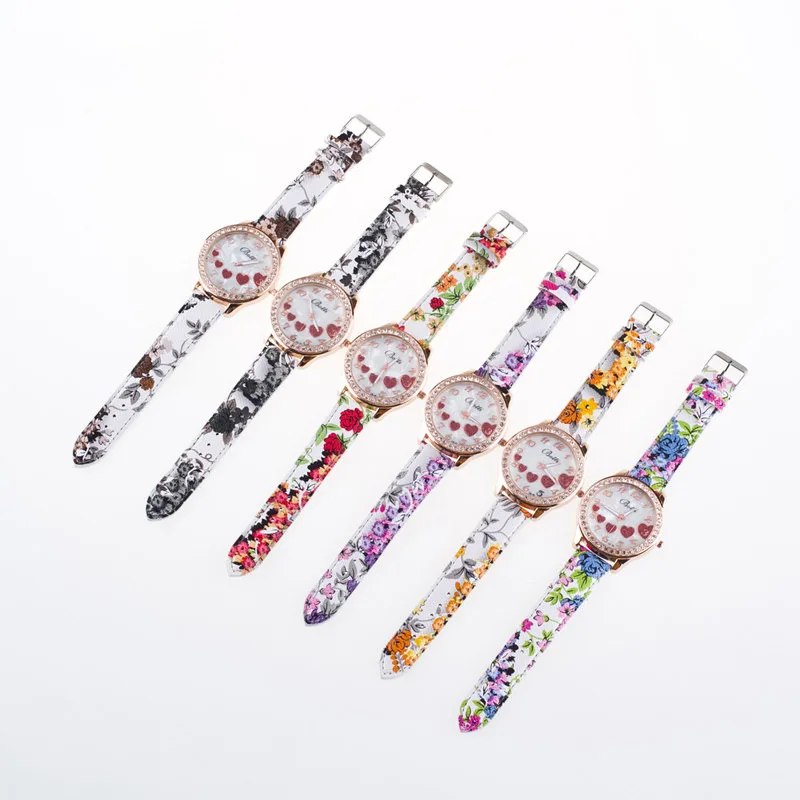 Лидер продаж Relogio Feminino Erkek коль Saati Reloj Mujer наручные часы Для женщин Цветочный принт