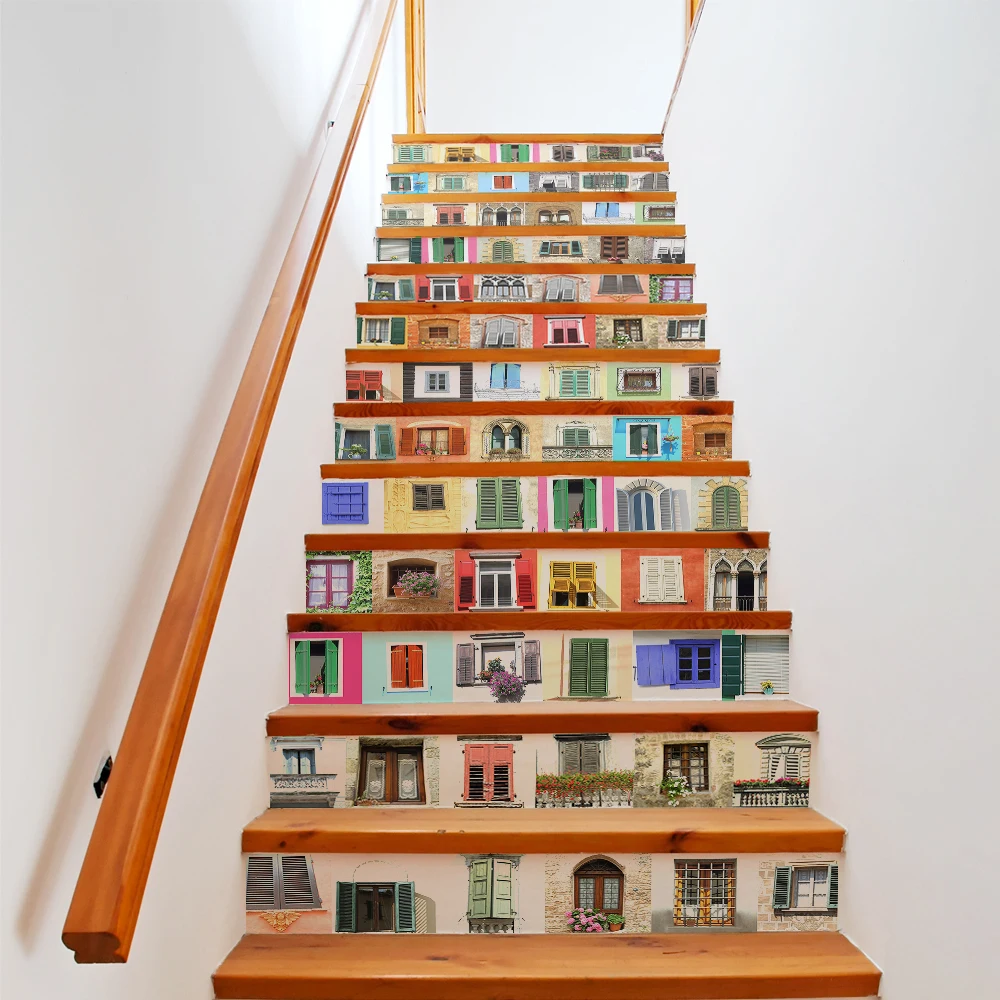 Европейский стиль окна коллаж дизайн Съемная наклейка на ступеньки riser декор