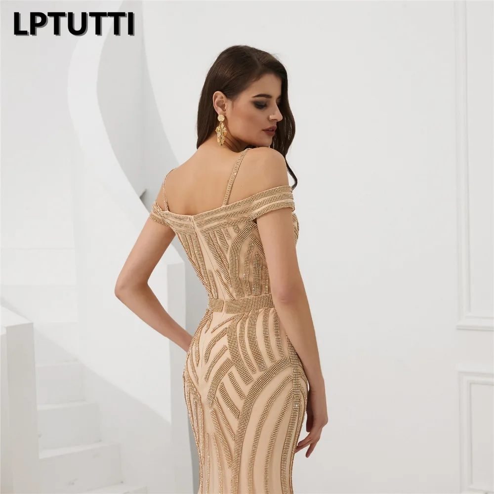 

LPTUTTI Boat Nec Crystal Beading Sequin New For Women Elegant Date Ceremony Party Prom Formal Gala Luxury Long Evening Dress A1