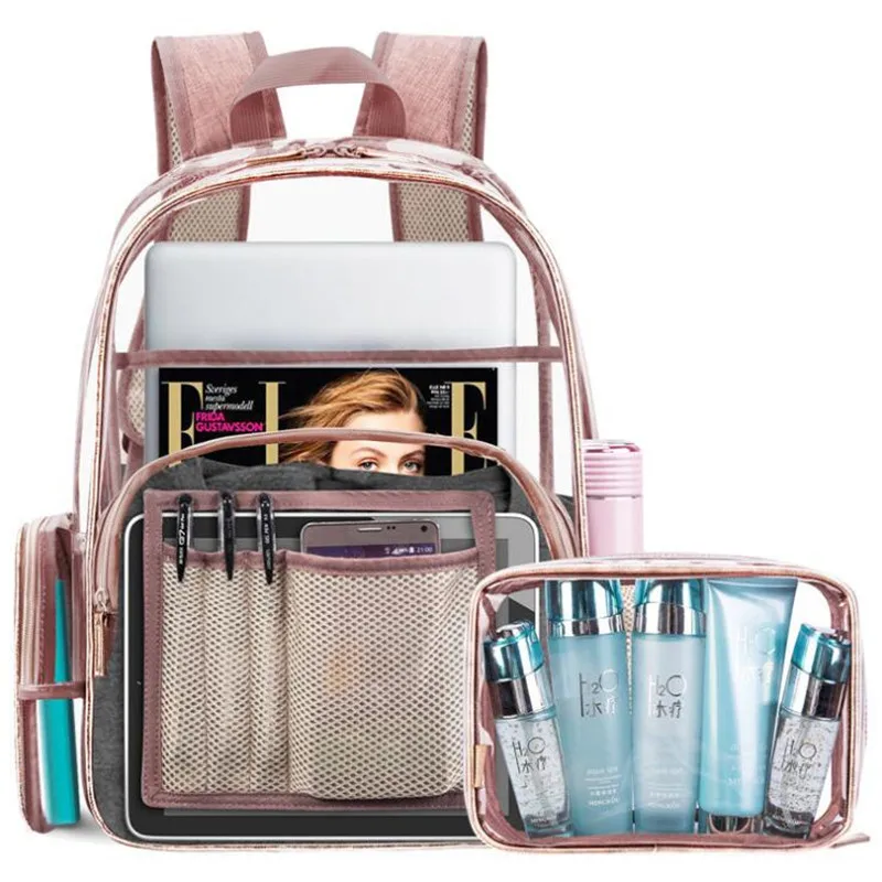 Женские прозрачные рюкзаки из ПВХ с пряжкой школьные сумки для студентов 31*15*42 см