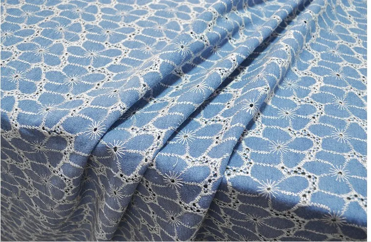 Индивидуальные 145 см ширина джинсовые жан ковбой вышивка цветок шифон ottocn ткань