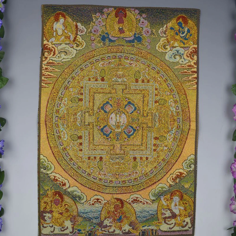 

1PC 24" Buddhism Mandala Tangka Hanging Wall Brocade Painting Tibet Hanging Painting Mural Tibetan Cloth Silk Home Decor YYY9882