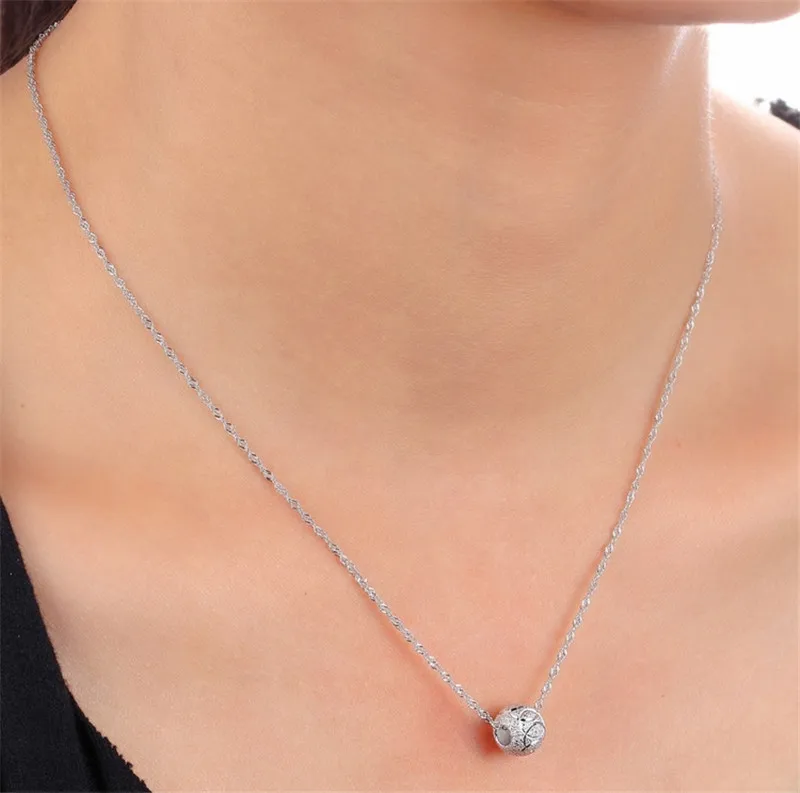 50%OFF!925 Silver Necklace Sterling Jewelry Light Sand Bead Pendant Round Pendants Women Jewelry(With Wave Chain) | Украшения и