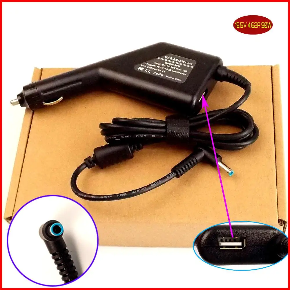 

Laptop DC Power Car Adapter Charger 19.5V 4.62A 90W + USB Port for HP 709986-001 710414-001 709987-001 709987-002